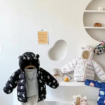 Зимняя одежда для детей 2-7 лет, повседневная свободная куртка с капюшоном и длинным рукавом для маленьких мальчиков, Новый дизайн одежды с хлопковой подкладкой из мультфильмов