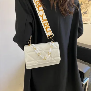 Женская сумка, новая модная сумка-мессенджер на цепочке, сумка через плечо, широкий ремень, кожа с тиснением, Маленькая квадратная сумка, роскошные сумки, кошелек