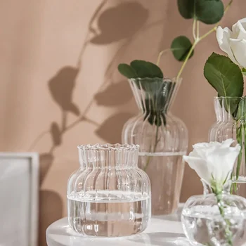 Стеклянная ваза для цветов для дома, прозрачные мини-вазы, цветы для украшения дома, скандинавская ваза, Напольная ваза, аксессуары для дома