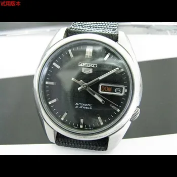 Подержанный “Компьютерный циферблат”, японские мужские часы seiko 5 7s26 в темную полоску черного цвета (нейлоновый ремешок).