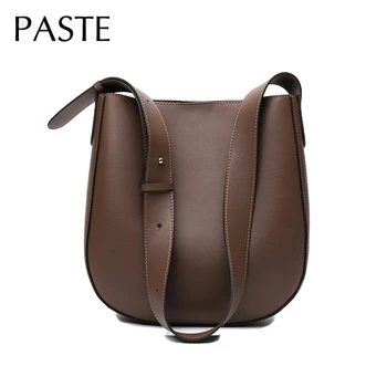Минималистичный Японский Корейский стиль, однотонная сумка-тоут, темно-коричневая женская сумка из воловьей кожи, зимняя роскошная сумка через плечо