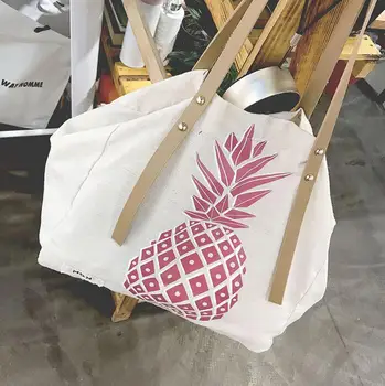 Холщовая сумка с корейским принтом в виде ананаса, индивидуальная ручная сумка из хлопка и пеньки big bag