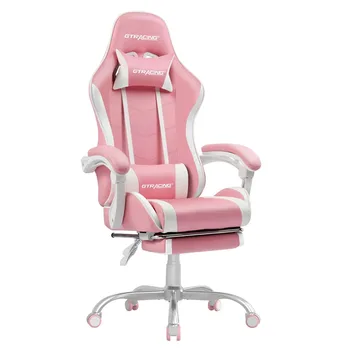 Игровое кресло GTRACING GTWD-200 с подставкой для ног, регулируемой высотой и откидывающейся спинкой, розовое