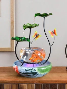 Домашний небольшой аквариум с циркуляцией проточной воды, гостиная, фойе, украшение фонтаном, офисный стол фэн-шуй