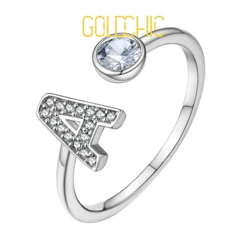Золотые кольца из стерлингового серебра 925 пробы для женщин с кубическим цирконием, открытое кольцо с буквами, модный подарок на День рождения, регулируемый Размер