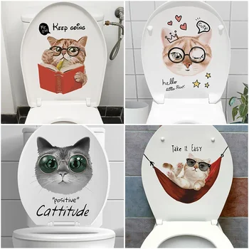 Наклейки на туалет в кошачьей тематике: креативные мультяшные наклейки на стены для ванной, водонепроницаемые наклейки на сиденье унитаза, крышка унитаза
