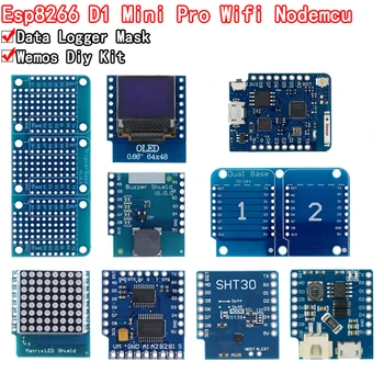 Esp8266 D1 Mini Pro Wifi Nodemcu Регистратор данных Щит Ds1307 Аккумулятор 0,66 Oled Dc Power Buzzer V1.0.0 Двойная База Для Wemos Diy Kit