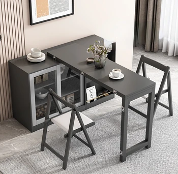 Малогабаритный обеденный стол Nordic со встроенными боковыми шкафчиками.
