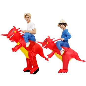 Взрослые дети Надувной костюм динозавра на красной лошади для Хэллоуина Рождество Забавный Милый маскот Косплей Костюм для мальчиков и девочек