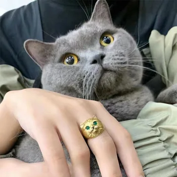 Винтажное открытое кольцо с металлической кошкой с гравировкой