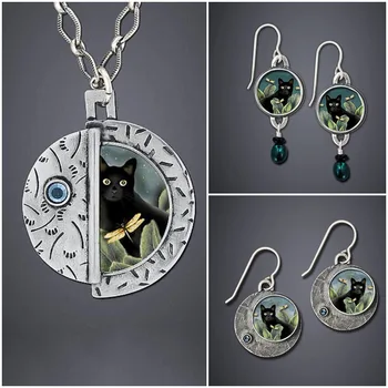 Модные круглые ожерелья с подвесками в виде черного кота для женщин, милые украшения в виде животных, свитер, цепочка, ожерелье для подарка лучшим друзьям