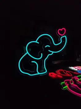 Неоновая вывеска в виде слона, световая вывеска в виде милого слоненка, светодиодная неоновая вывеска в виде животного, светодиодная подсветка для детской комнаты