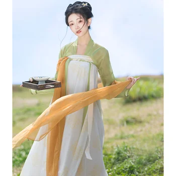 Женское платье Hanfu, костюмы китайской династии Тан, Древнее традиционное платье Hanfu с тонким принтом, фея на весну и лето
