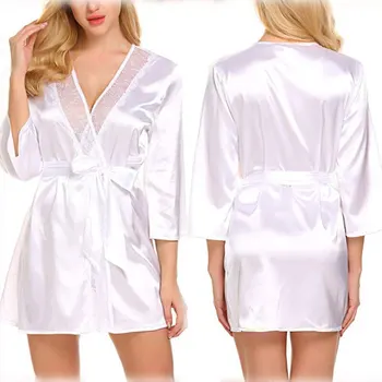 Летние Женские кружевные длинные халаты в стиле пэчворк, Атласная Женская ночная рубашка, Кимоно, неглиже, сексуальная ночная рубашка, Женское платье, пижамы