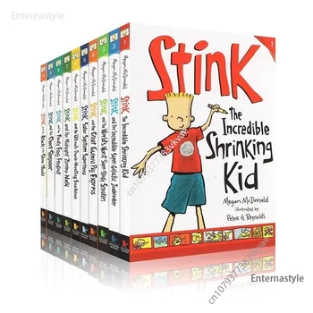 Серия Stink, 10 томов! Маленькая Джуди Муди Детская Познавательная английская книжка с картинками, Рассказы для детей на английском языке