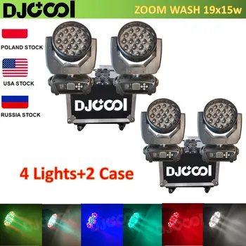 4ШТ LED Zoom Wash 19x15 Вт RGBW LED Beam Wash Lyre Zoom Stage Moving Head Light Flight Case DJ Disco Party Bar Свадебный Концерт