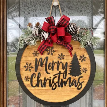 Рождественское Украшение, Декор входной двери, Веселого Рождества, Дверные Подвесные Подвески, Орнамент, Декор Круглой двери, Подвесные Украшения Navidad