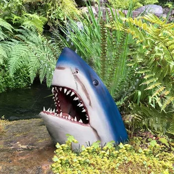 Креативная Садовая статуя Белой Акулы, скульптура крокодила из смолы, реалистичная Голова Белой Акулы, Настенный декор для домашнего двора и сада