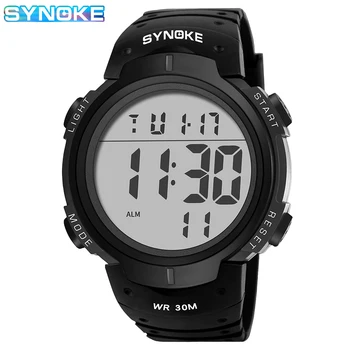 Мужские часы, электронные часы с большим экраном для мужчин, водонепроницаемые спортивные SYNOKE 9668