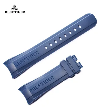 Мужской резиновый ремешок для часов Reef Tiger / RT, водонепроницаемый синий прочный резиновый ремешок шириной 24 мм с пряжкой RGA3503