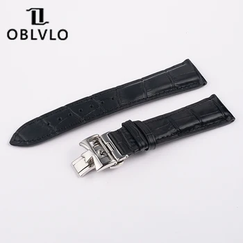 Серия OBLVLO VM, черный и коричневый ремешок из натуральной телячьей кожи, кнопка, потайная застежка, бабочка, пряжка, Ширина ремешка 22 мм