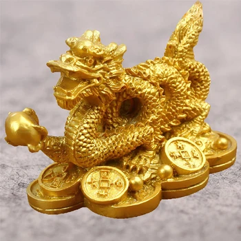 Золотая китайская благоприятная статуэтка дракона скульптура Фэн-шуй Украшение дома гостиной спальни офиса дракон