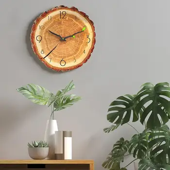 12-дюймовые деревянные настенные часы Креативный дизайн пня Бесшумный кварцевый механизм Часы с арабскими цифрами на батарейках