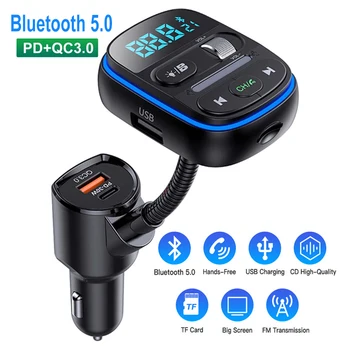 2022 Bluetooth 5.0 FM-передатчик Громкой связи Автомобильный MP3-плеер QC3.0 18 Вт/Type-C PD Быстрое зарядное устройство Басовый Звук Музыкальный проигрыватель MP3 U Disk