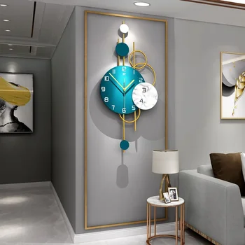 Креативные настенные часы для гостиной Простота Железный Зеленый Немой круглый циферблат с циферблатом Украшение дома Настенные часы Современный дизайн