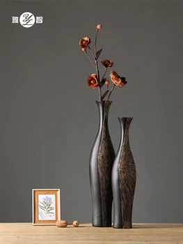 Черная ваза для украшения гостиной Сухоцветы Искусство Входа Смола Новый китайский стиль