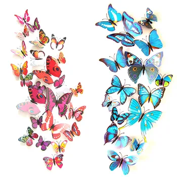12 шт./лот Красочные Магниты на холодильник в виде бабочек, 3D Наклейки в виде бабочек, Магнитный Декор для дома, Украшение стен своими руками