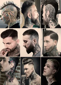 Модные мужские татуировки в стиле панк, плакат с прическами, настенные диаграммы, Декор стен парикмахерской, Стрижка и бритье, Винтажная наклейка из Крафт-бумаги
