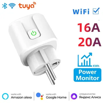 Smart Plug WiFi Розетка EU 16A / 20A С Функцией Синхронизации Power Monitor Tuya Smart Life APP Control Работает с Alexa Google Home