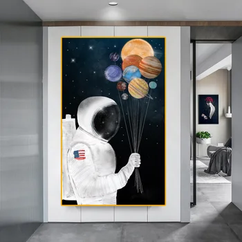 Фреска, воздушный шар Астронавта, Космический корабль Мечты, Картина маслом, холст, настенные изображения высокой четкости, плакаты и принты для гостиной, декор для дома