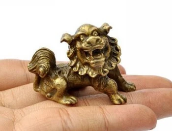 Медь Латунь КИТАЙСКИЕ поделки Азиатские Изысканные Китайские Антикварные Фэншуй Фу Фу Собака Статуя Льва