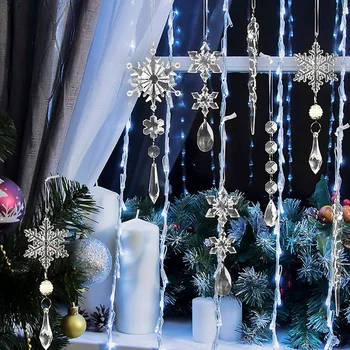 Подвеска в виде снежинки, украшения для Рождественской елки 2024, Прозрачное Подвесное украшение в виде снежинки, Декор свадебного зала, Рождественские подарки