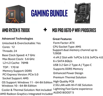 100% Разблокированный настольный процессор AMD Ryzen 9 7900X с 12-ядерным 24-потоковым процессором Micro Center в комплекте с материнской платой MSI PRO X670-P WiFi ProSeries