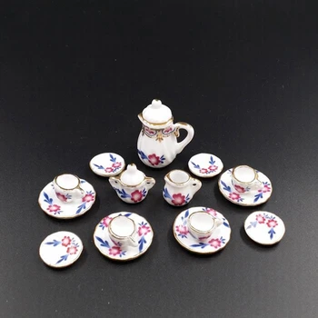 1 комплект миниатюрной столовой посуды в масштабе 1/6 Фарфоровый Чайный сервиз Блюдо Чашка Тарелка Красочный Цветочный Набор посуды аксессуары для кукол