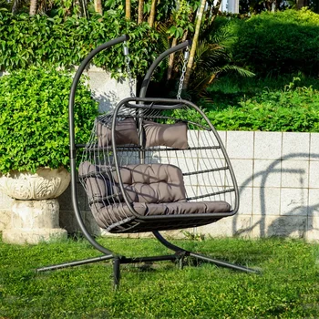 Одинарное кресло-качалка с тканевой обивкой, двойная плетеная большая перевязь для яиц, стул, уличная мебель для патио из ротанга