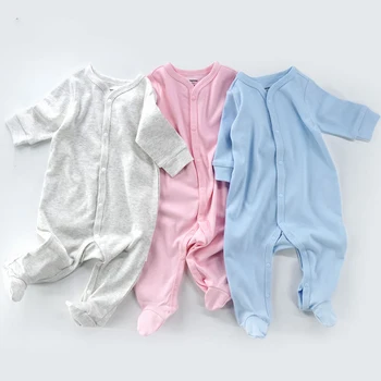 Детская пижама, одежда на пуговицах для новорожденных, однотонный мягкий комбинезон для мальчиков и девочек, зимнее нижнее белье для малышей, цельный комбинезон