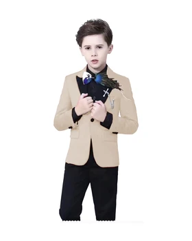 Официальный детский костюм с воротником-стойкой, комплект из 2 предметов, куртка и брюки, красивое платье для свадебной вечеринки для мальчиков, костюмы, детский блейзер, пояс-бабочка