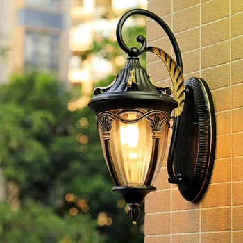 Европейский уличный настенный светильник в стиле Ретро Садовый светильник на крыльце Жилой балкон Наружное водонепроницаемое освещение Стеклянные светильники E27