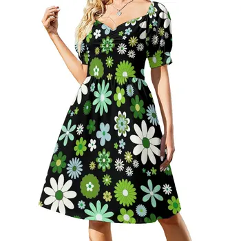Go Go Girl Ретро 60-х, зеленое, белое, черное платье с забавным французским дизайном, женские платья-юбки