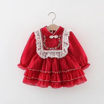 Детское платье с цветочной вышивкой для девочек, платье в повседневном стиле, Детская весенне-осенняя одежда для маленьких девочек
