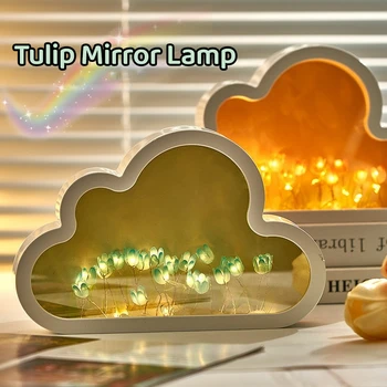  Зеркальная лампа в виде тюльпана, сделай САМ, облако, светодиодный ночник, Фоторамка для спальни, Креативные украшения для дома, Подарок на День Рождения для девочек