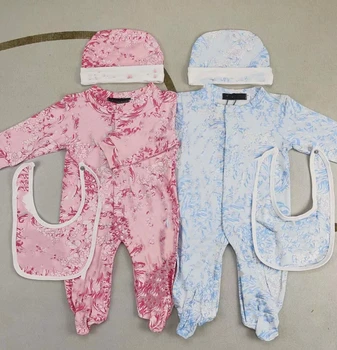 2023 Розовый Синий Комплект одежды для новорожденных девочек, костюм-джемпер, бутик бренда, высококачественный комбинезон