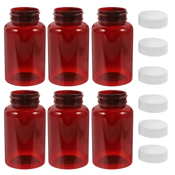 6 шт пластиковых бутылок Янтарные пустые бутылки Контейнеры для лекарств с крышками