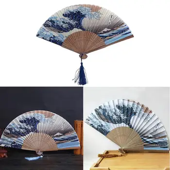 Ручной Веер Ручной работы Mount Fuji Kanagawa Waves Silk Bamboo Spins Складной Портативный Бумажный Карманный Веер Для Декора Свадебных Торжеств