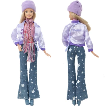 Фиолетовая кукольная экипировка Классный жилет Куртка Пальто Брюки Брюки Обувь Сумка Шарф Зимняя теплая одежда для куклы Барби Аксессуары Детские игрушки
