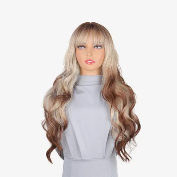Модный парик High-end Air с челкой, длинные повседневные волосы, большие волны, Градиентный платиновый комплект париков из высокотемпературного шелка для женщин